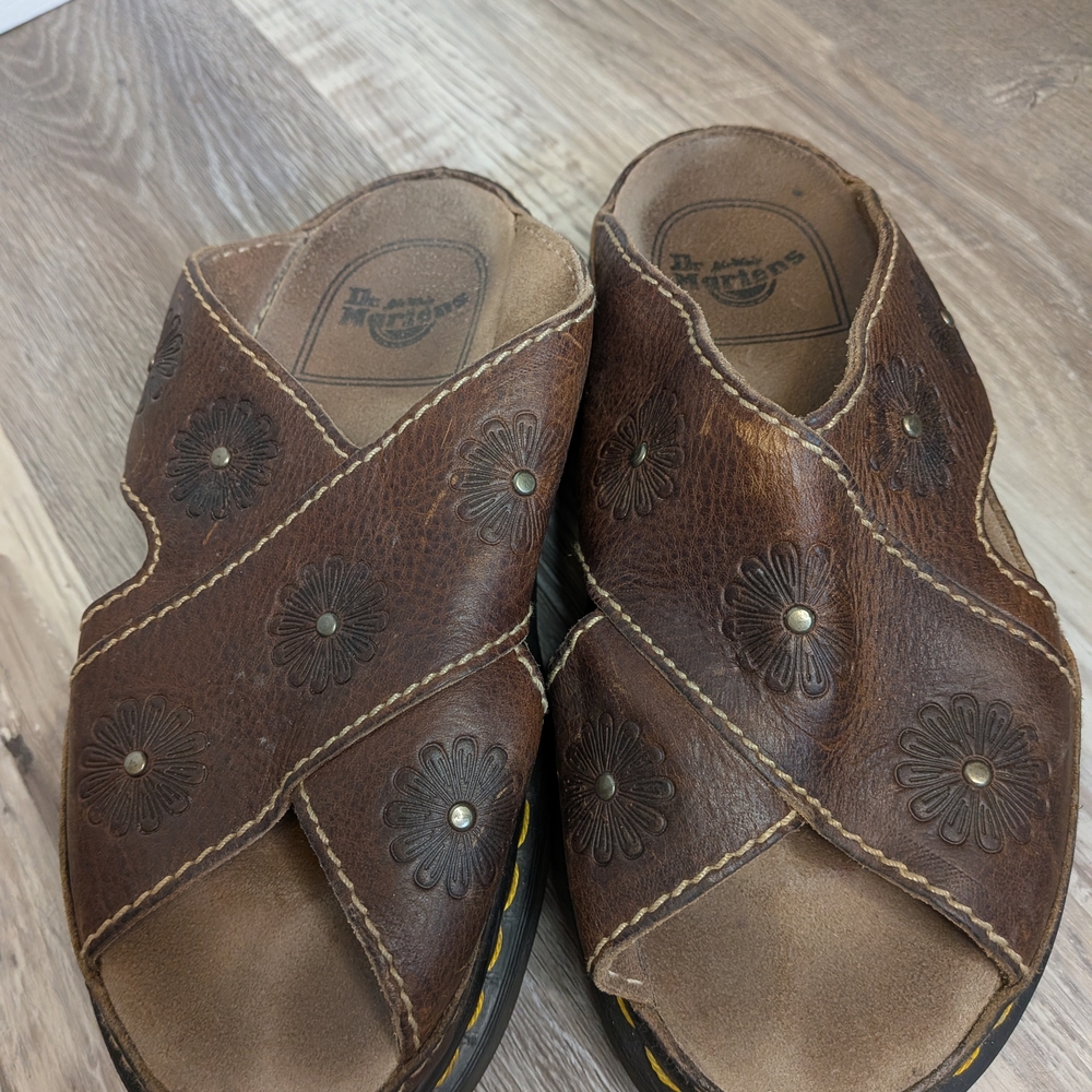 Dr. Martens Dark Brown Floral Leather Sandals